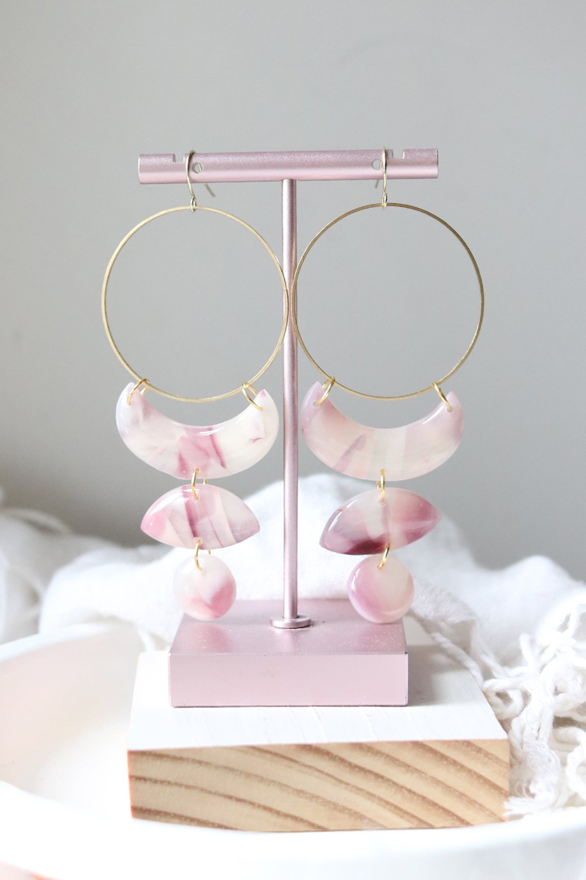 Moon Phase Polymer Clay Earrings in Ruby