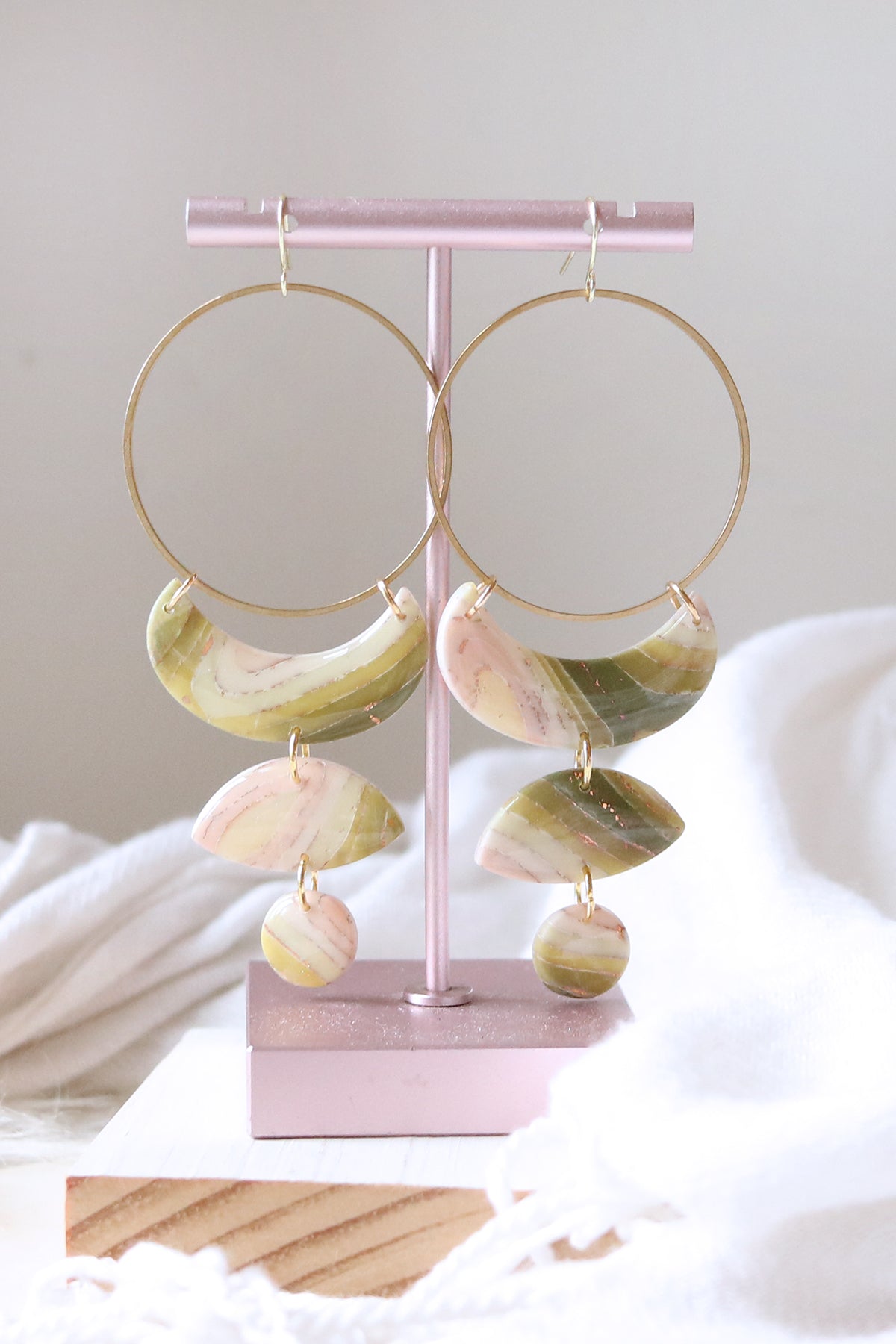 Moon Phase Polymer Clay Earrings in Moss