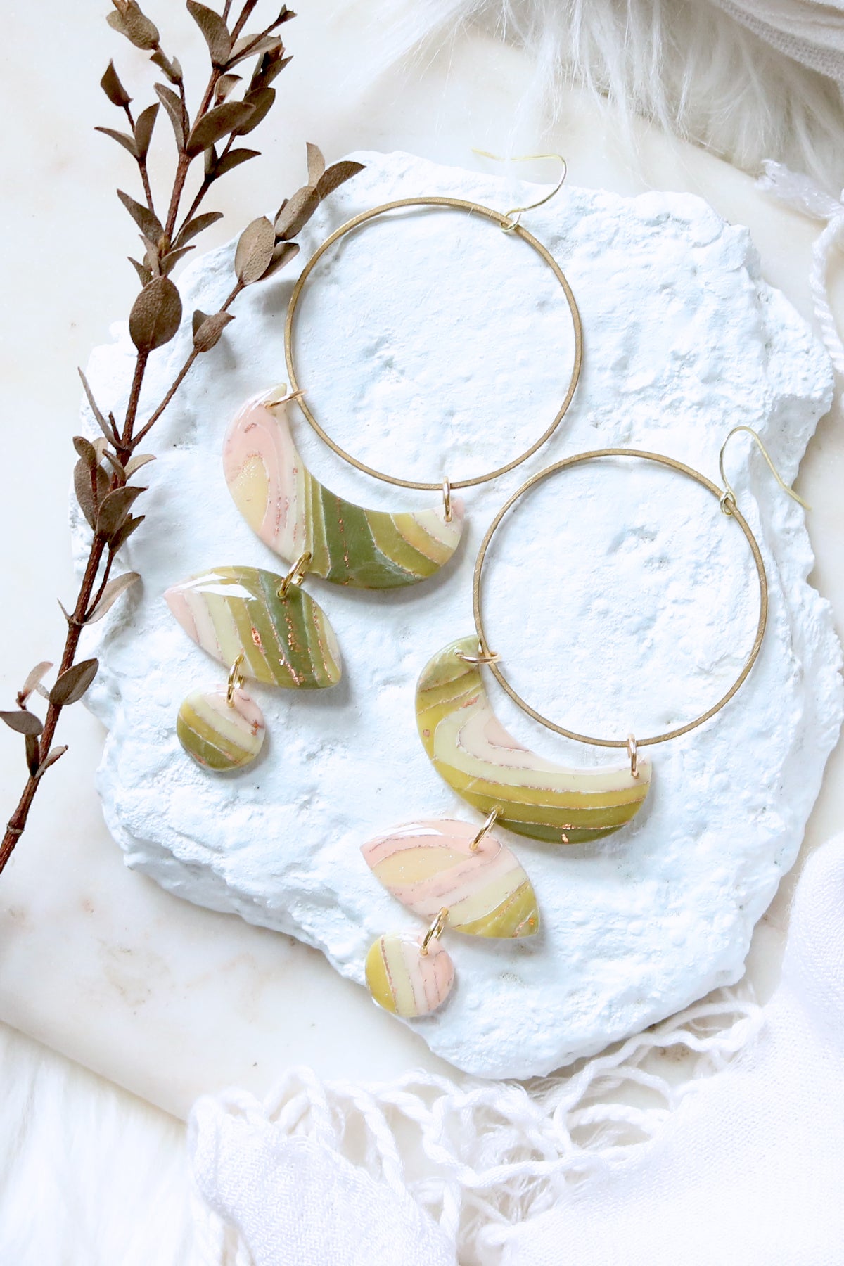 Moon Phase Polymer Clay Earrings in Moss