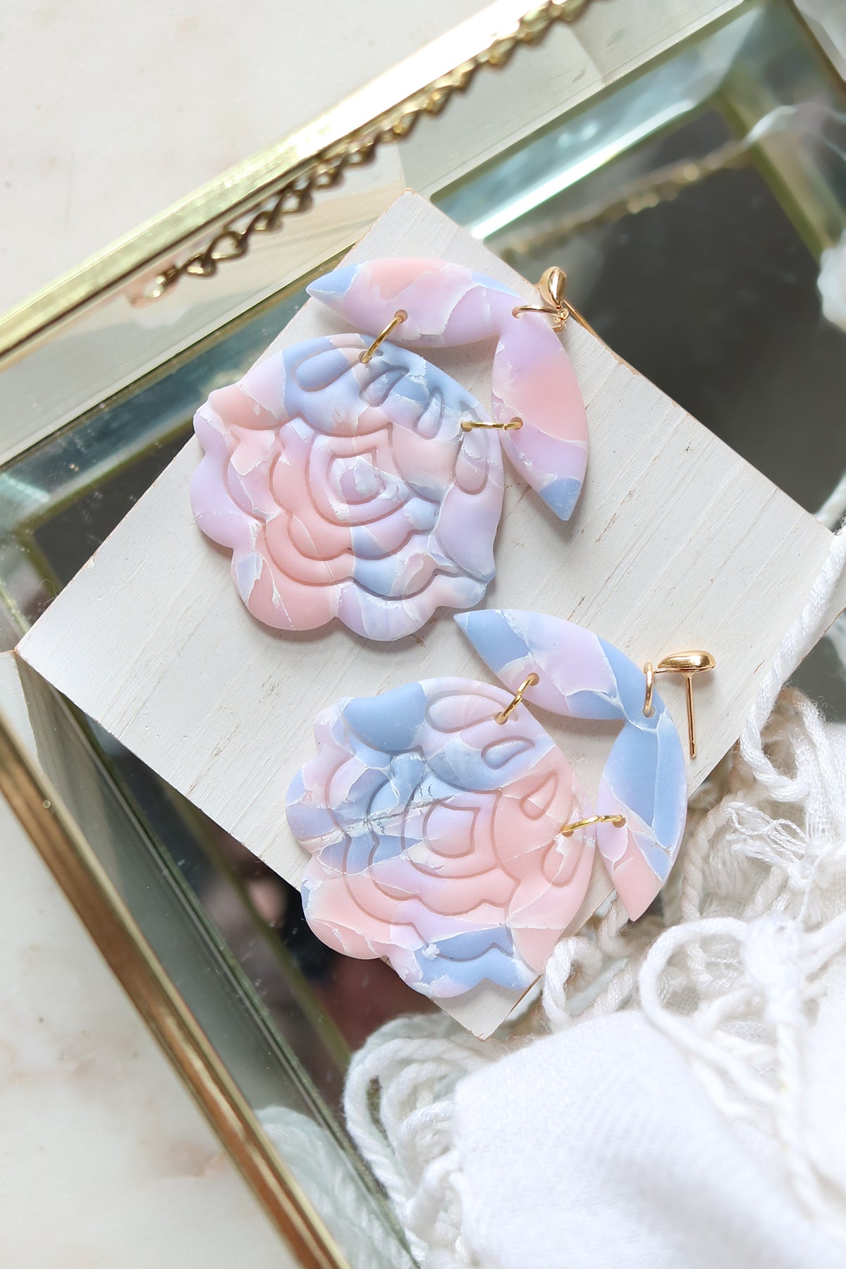 Paper Roses Polymer Clay Earrings in Twilight