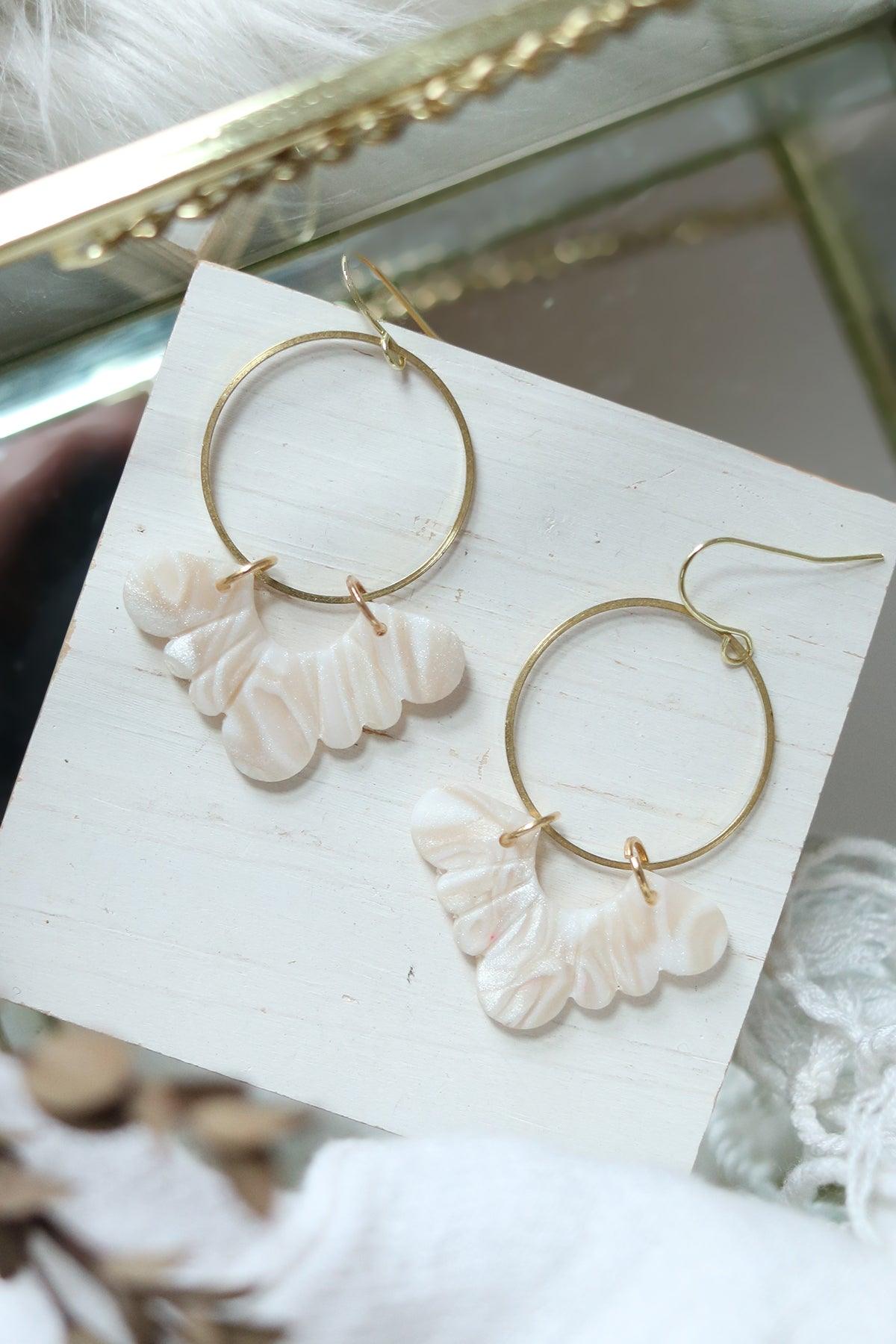 Flutter Hoop Polymer Clay Earrings in Pearl