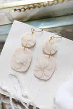 Peony Petal Polymer Clay White Floral Earrings