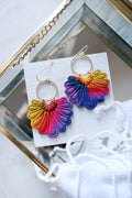Rainbow polymer clay hook earrings with prism plume design by Petal & Posy, featuring vibrant, colorful artistry.