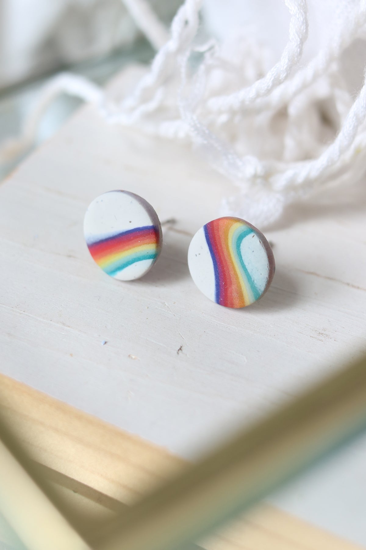 Rainbow Road Polymer Clay Stud Earrings