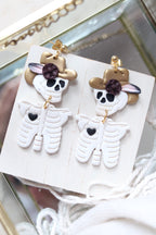 Rhinestone Cowgirl Polymer Clay Skeleton Earrings