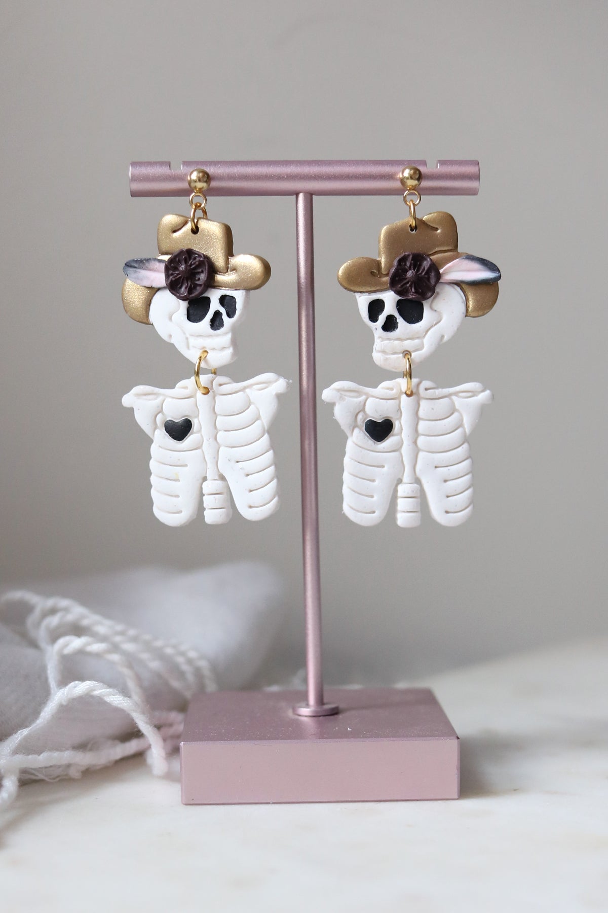 Rhinestone Cowgirl Polymer Clay Skeleton Earrings