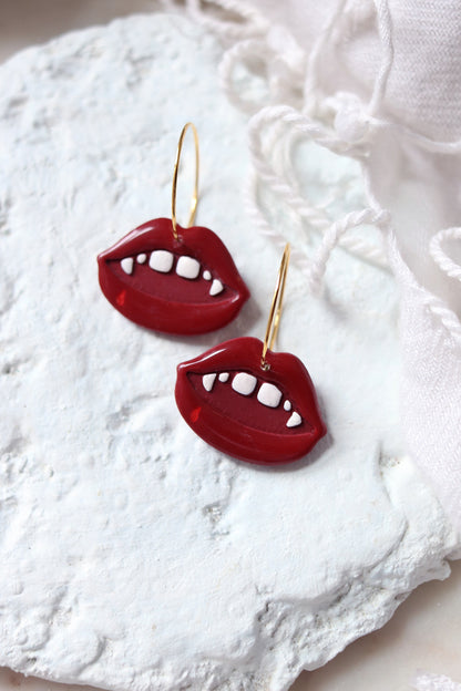 Hot Lips Polymer Clay Vampire Hoop Earrings