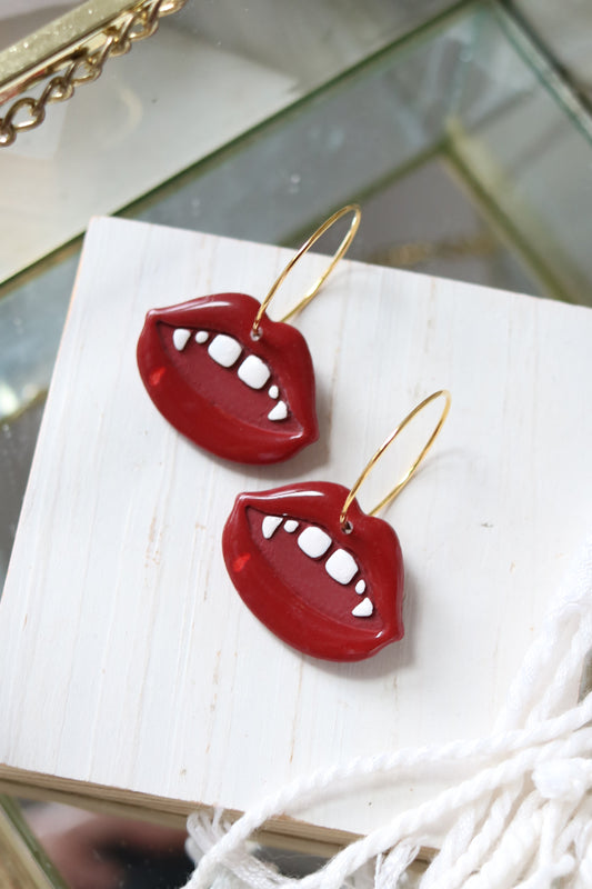 Hot Lips Polymer Clay Vampire Hoop Earrings