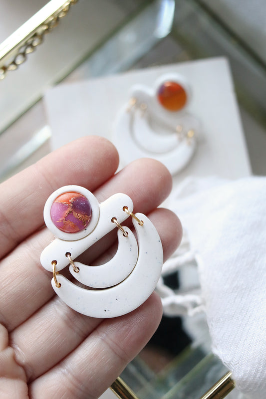 Saddle Swing Polymer Clay Bezel Inlay Earrings