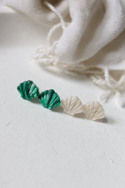 She Sells Sea Shells Polymer Clay Studs in Malachite or Mother of Pearl