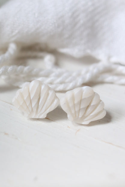 She Sells Sea Shells Polymer Clay Studs in Malachite or Mother of Pearl