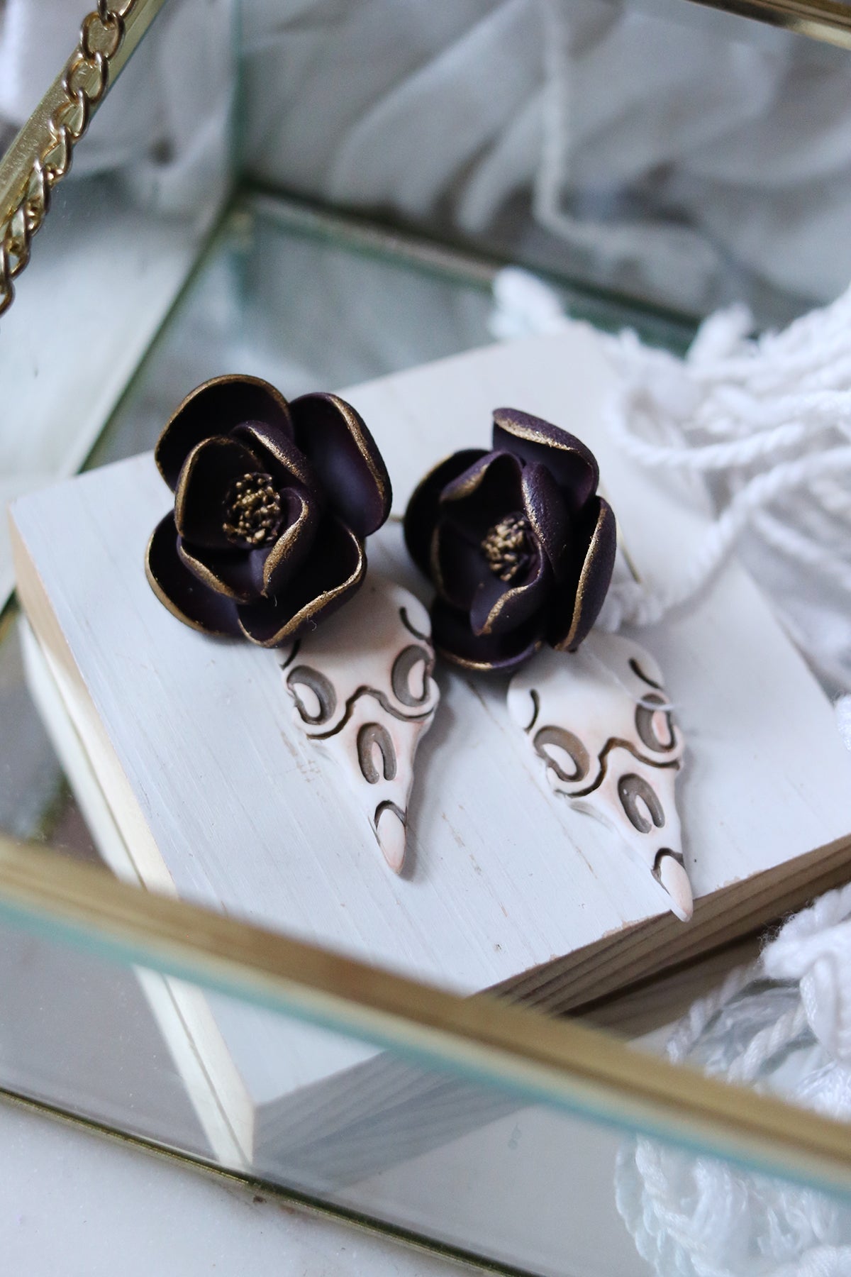 Desert Dusk Floral and Skull Polymer Clay Earrings