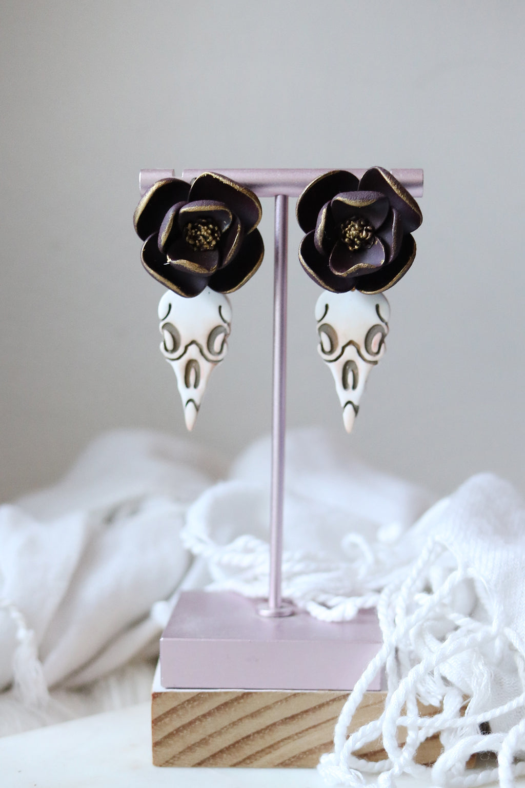Desert Dusk Floral and Skull Polymer Clay Earrings