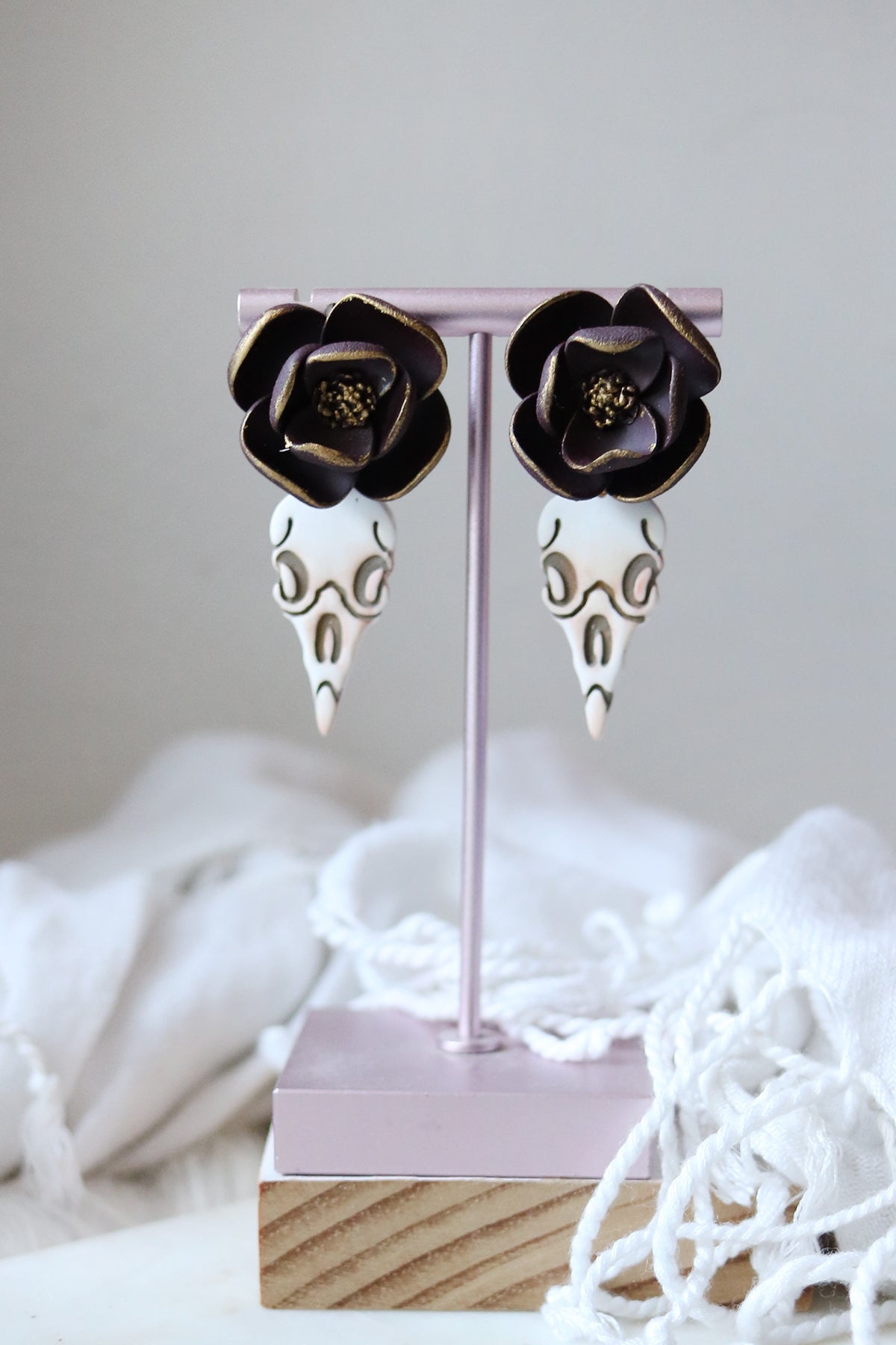 Desert Dusk Floral and Skull Polymer Clay Earrings