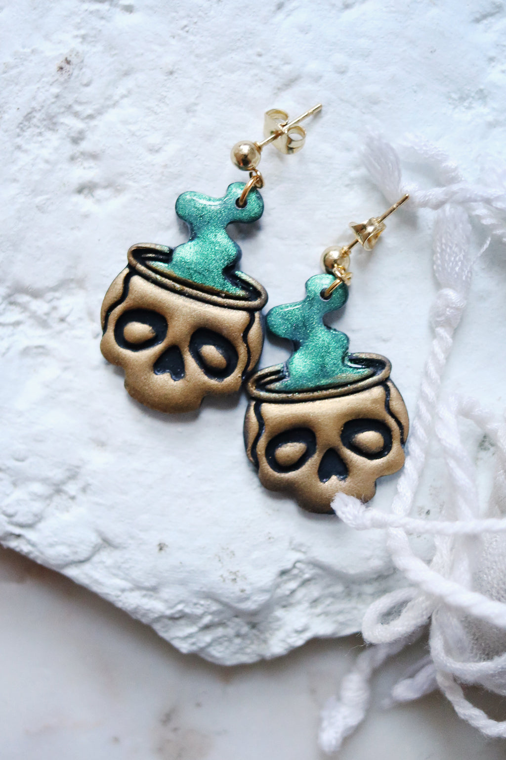 I Put a Spell on You Polymer Clay Skull Cauldron Earrings