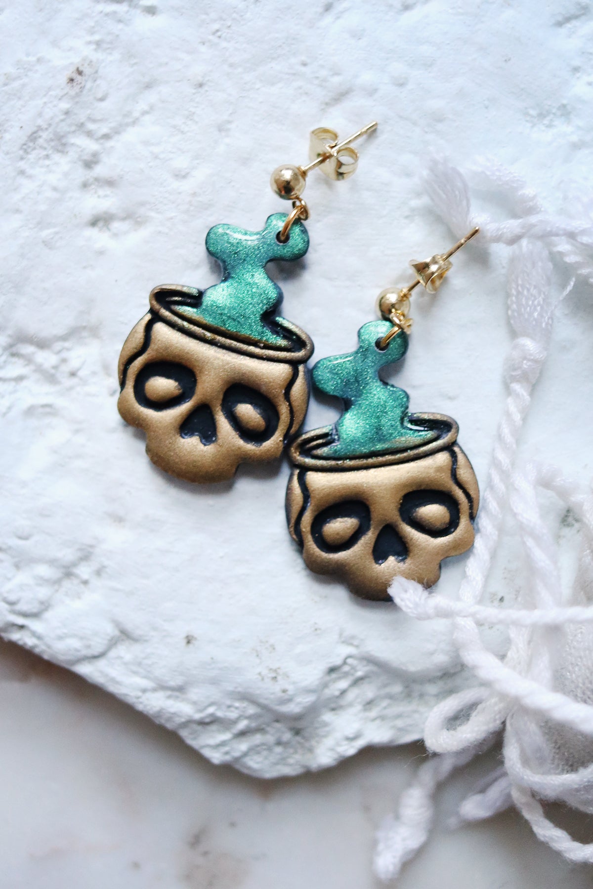 I Put a Spell on You Polymer Clay Skull Cauldron Earrings