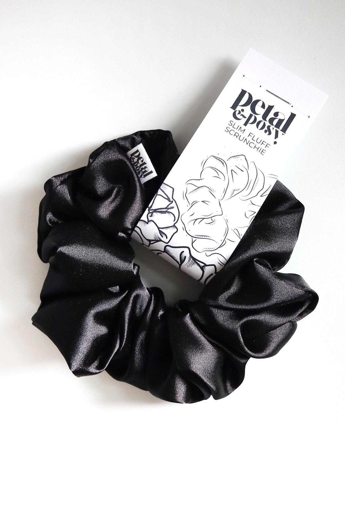 Slim Fluff Silk Satin Scrunchie in Carbon