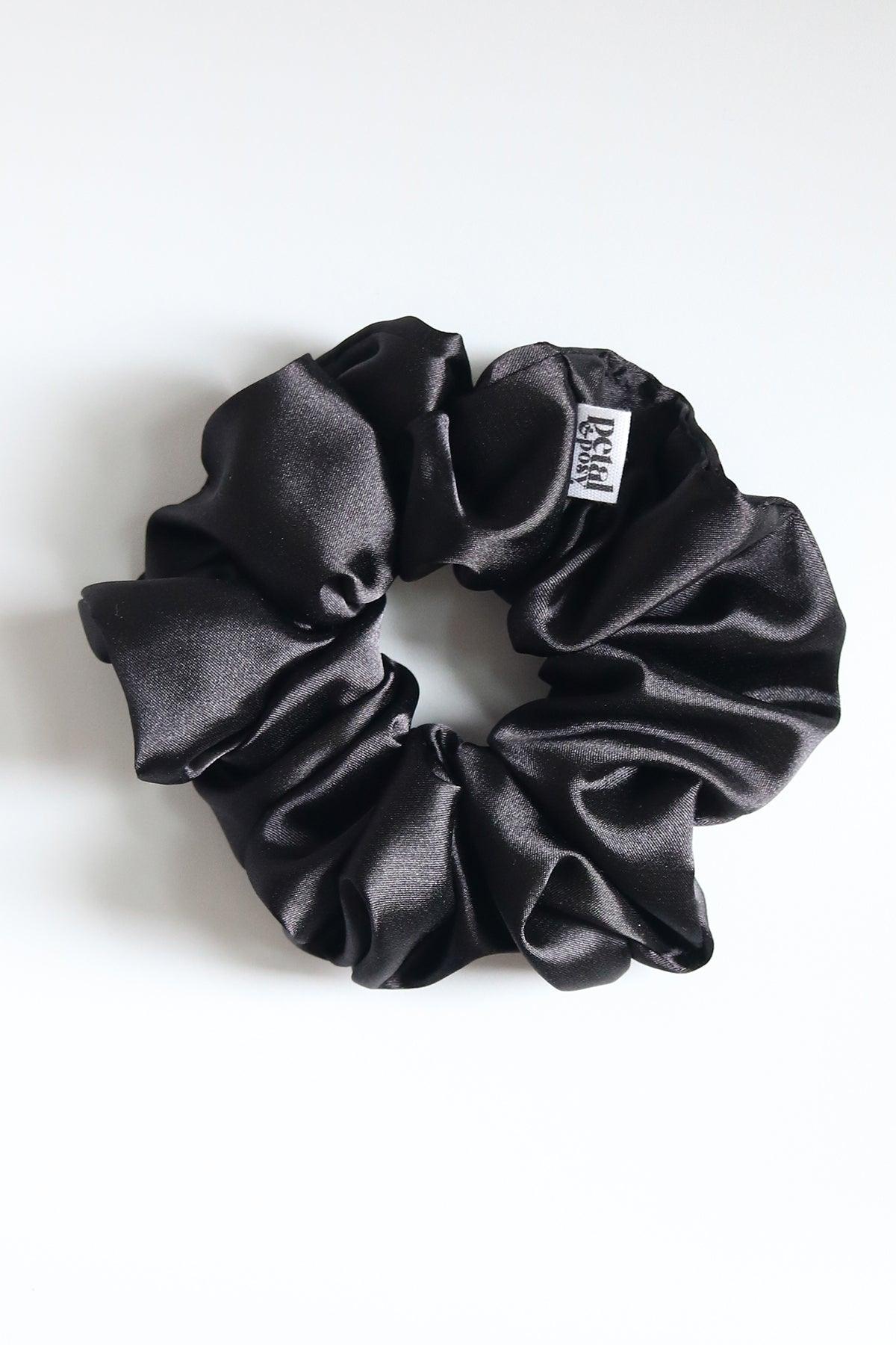 Slim Fluff Silk Satin Scrunchie in Carbon