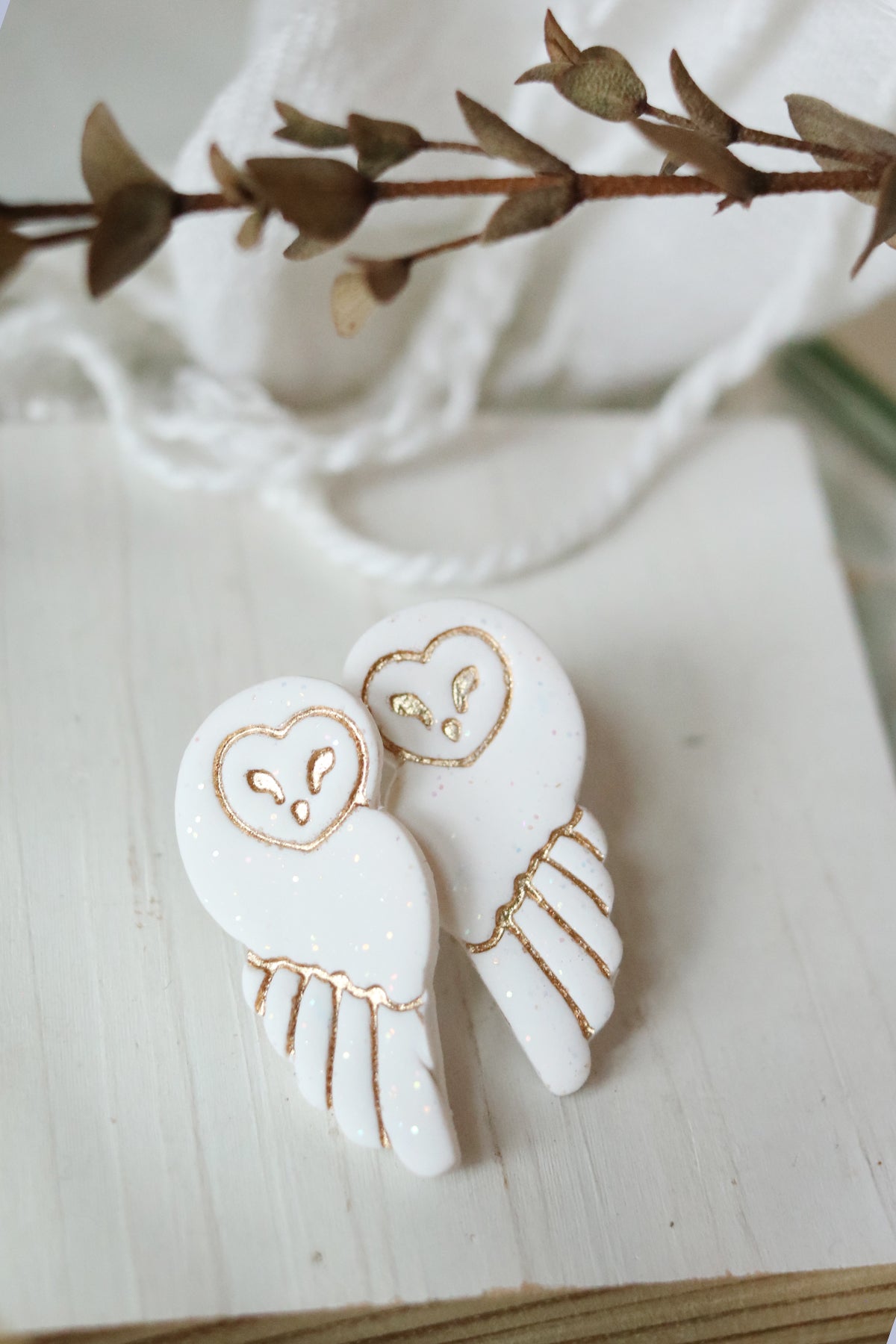 Snowy Owl Polymer Clay Stud Earrings