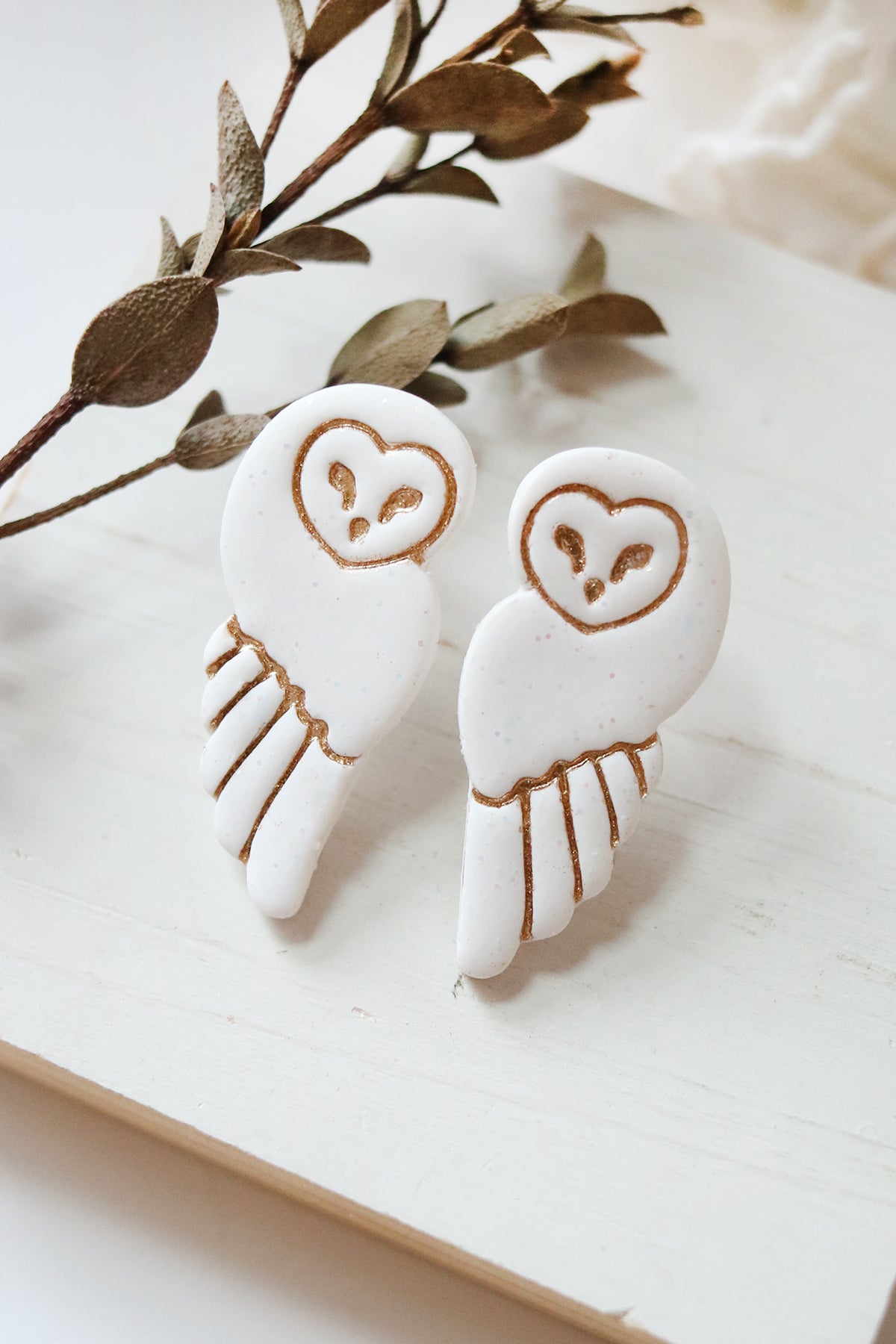 Snowy Owl Polymer Clay Stud Earrings