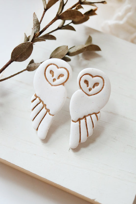 Snowy Owl Polymer Clay Stud Earrings