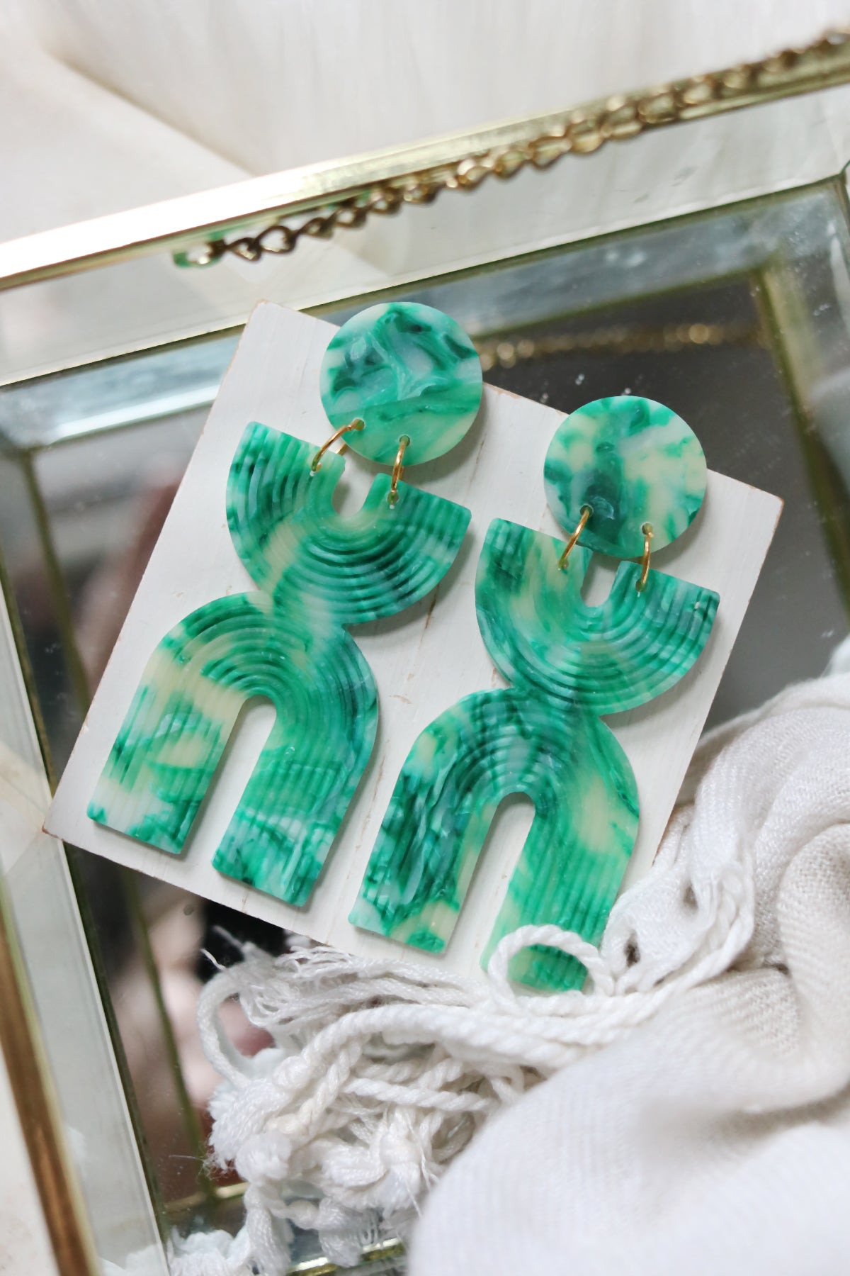 Malachite Soundwave Polymer Clay Earrings