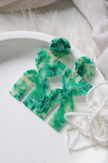 Malachite Soundwave Polymer Clay Earrings