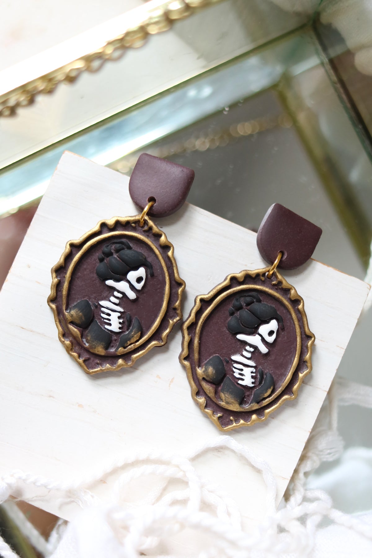 Lady Death Polymer Clay Cameo Earrings