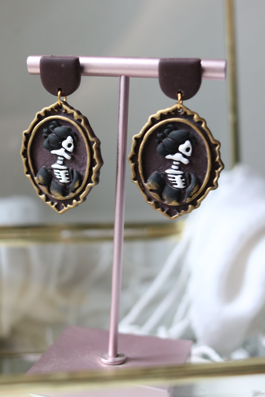 Lady Death Polymer Clay Cameo Earrings