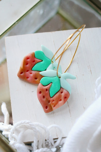 Strawberry Fields Forever Polymer Clay Hoop Earrings
