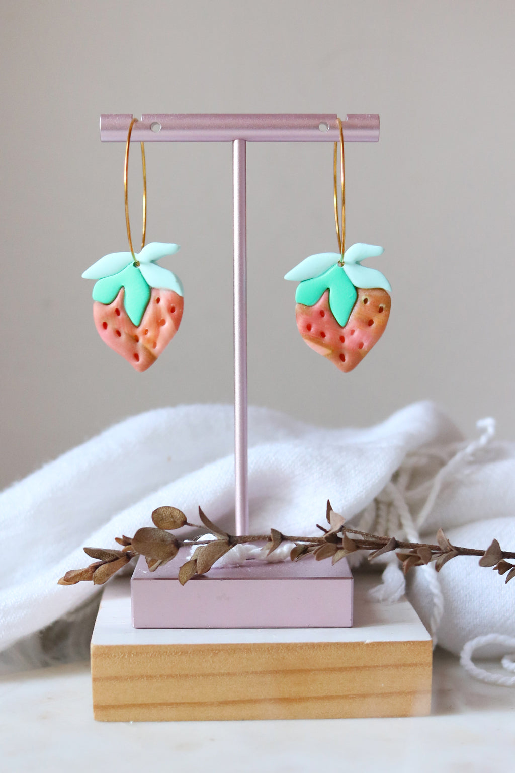 Strawberry Fields Forever Polymer Clay Hoop Earrings