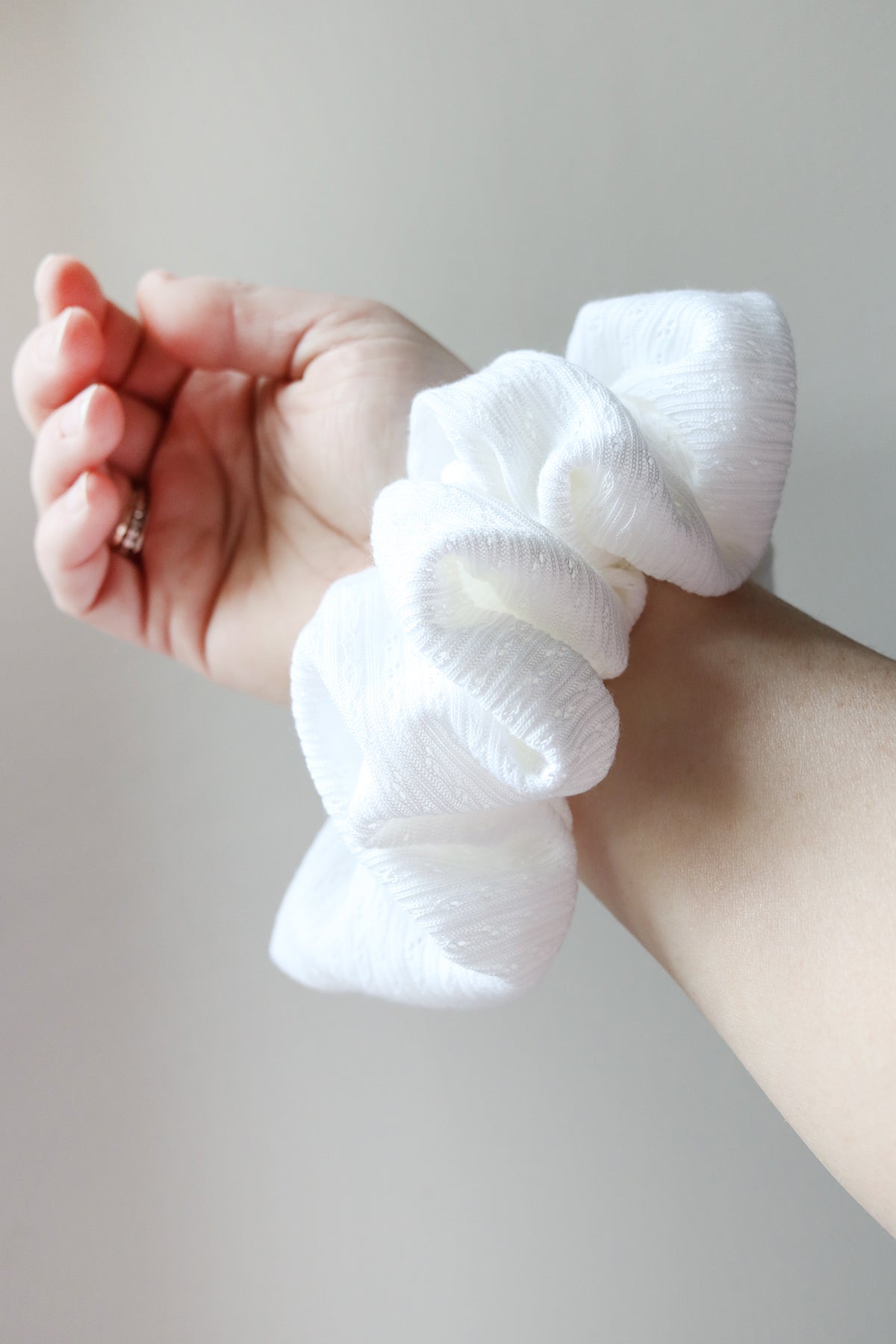 Super Fluff Pointelle Knit Scrunchie in Cloud or Strawberry