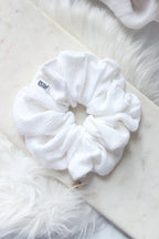 Super Fluff Pointelle Knit Scrunchie in Cloud or Strawberry