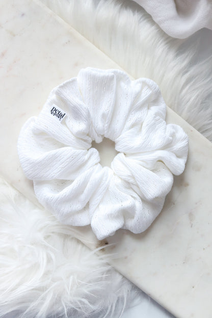 Super Fluff Pointelle Knit Scrunchie in Cloud