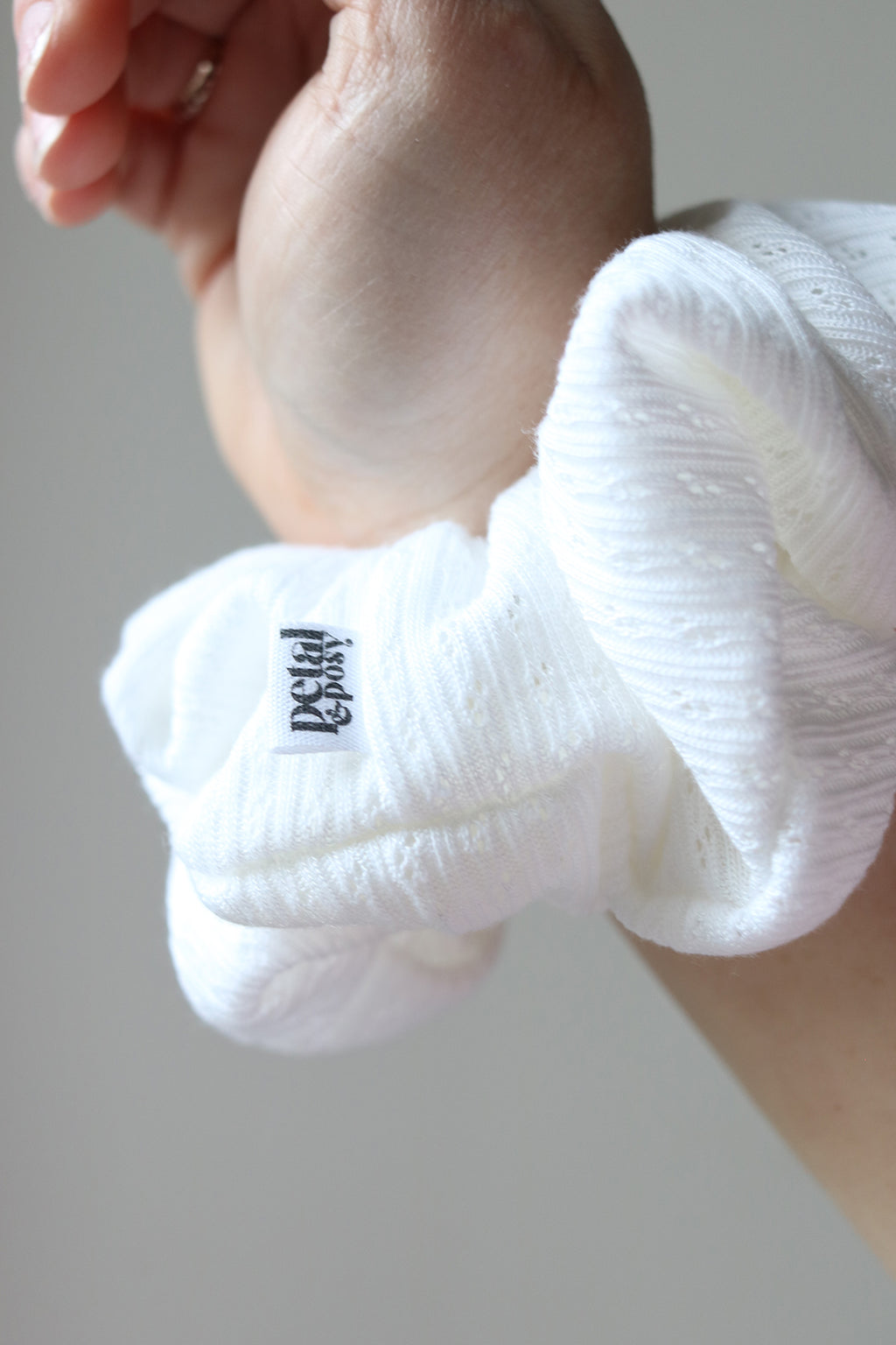 Super Fluff Pointelle Knit Scrunchie in Cloud or Strawberry