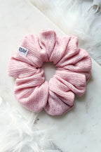 Super Fluff Pointelle Knit Scrunchie in Cloud or Strawberry