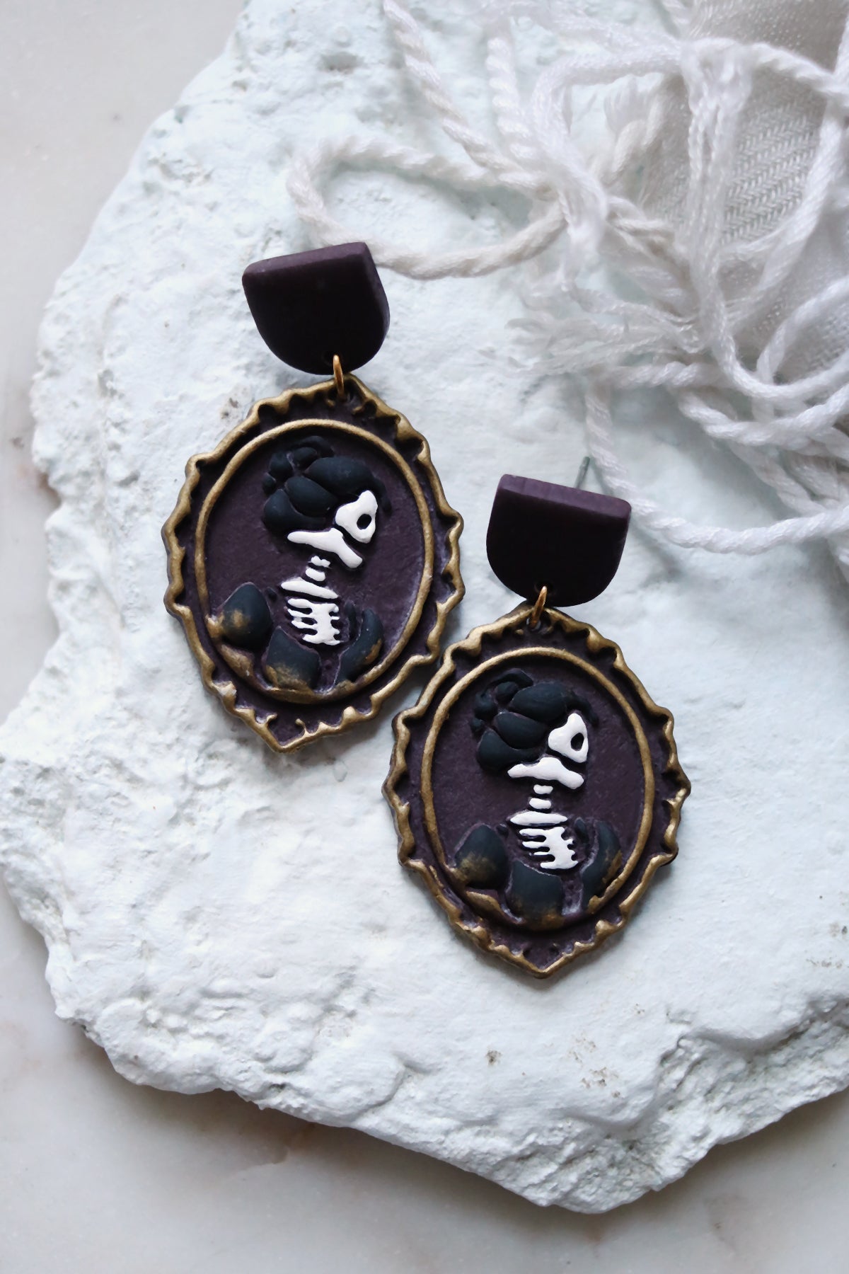 Lady Death Polymer Clay Cameo Earrings