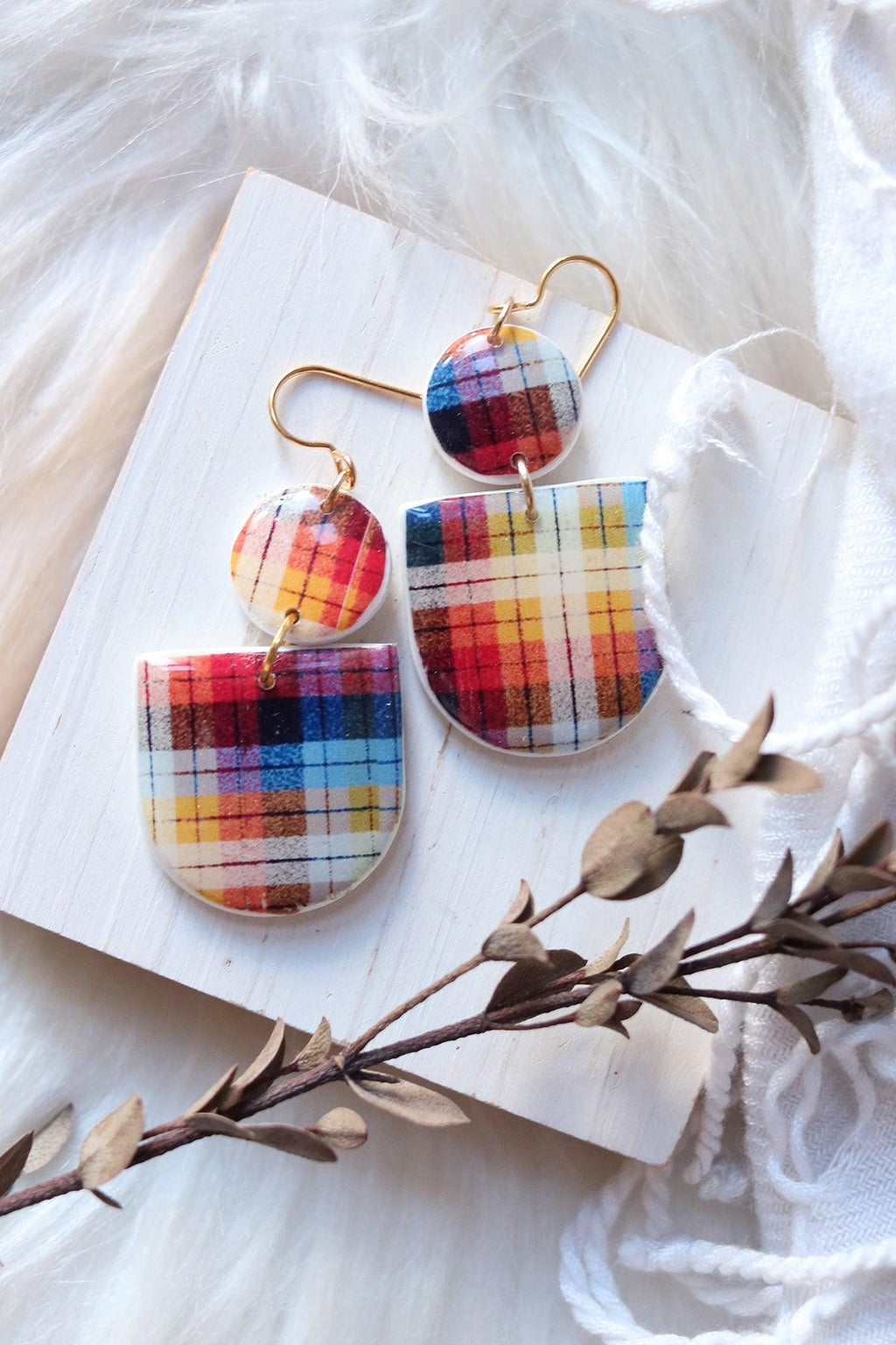 Tartan Polymer Clay Earrings - Petal & Posy