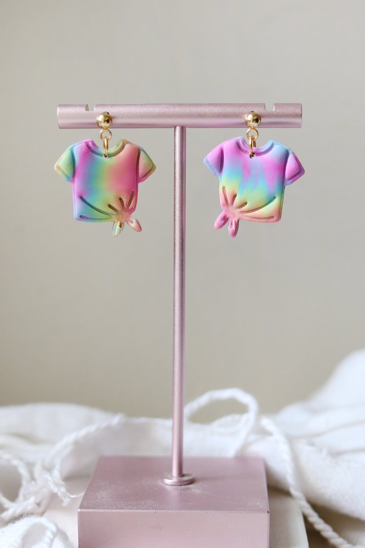 Tie Dyed Shirt Polymer Clay Earrings