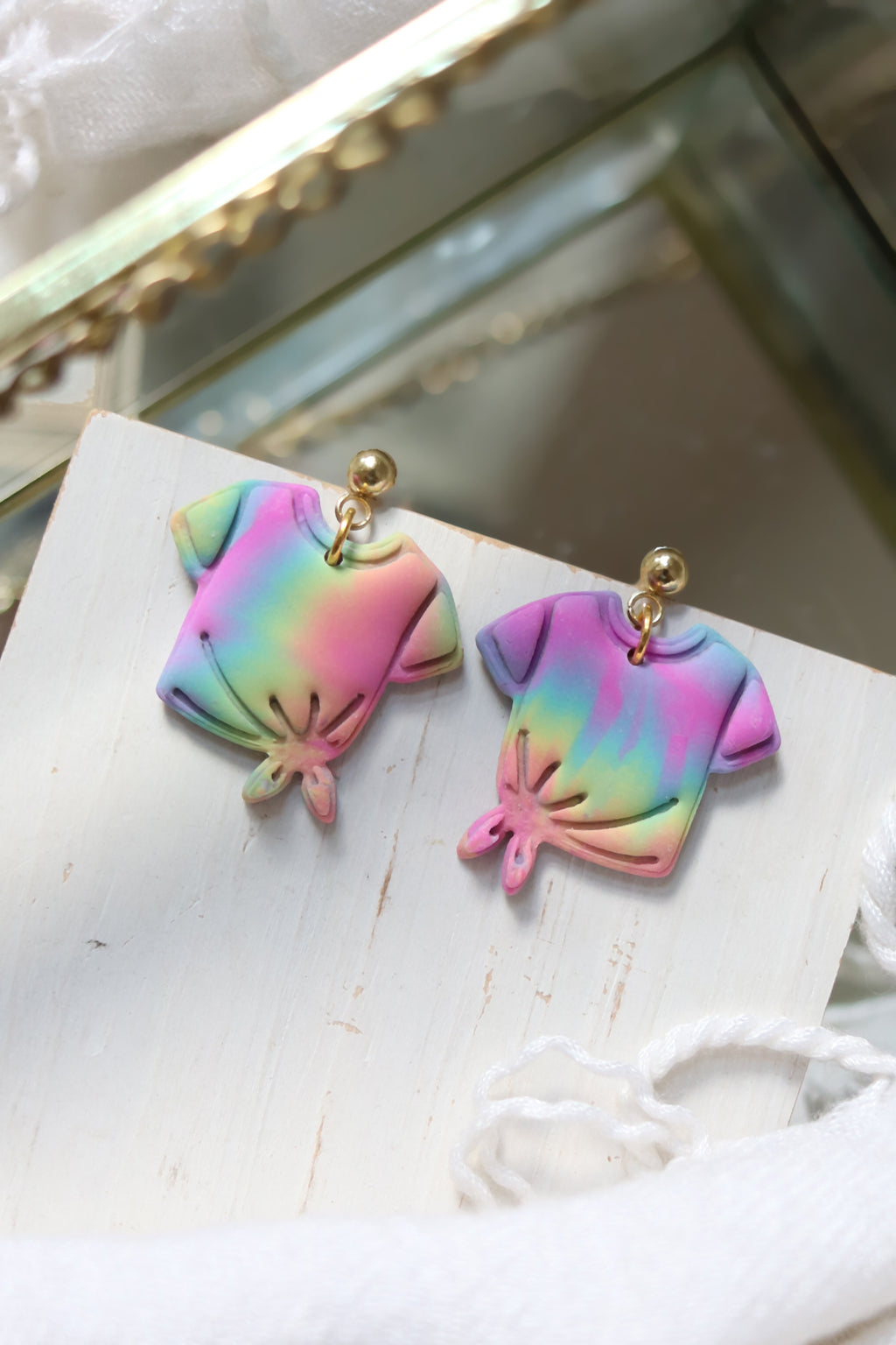 Tie Dyed Shirt Polymer Clay Earrings