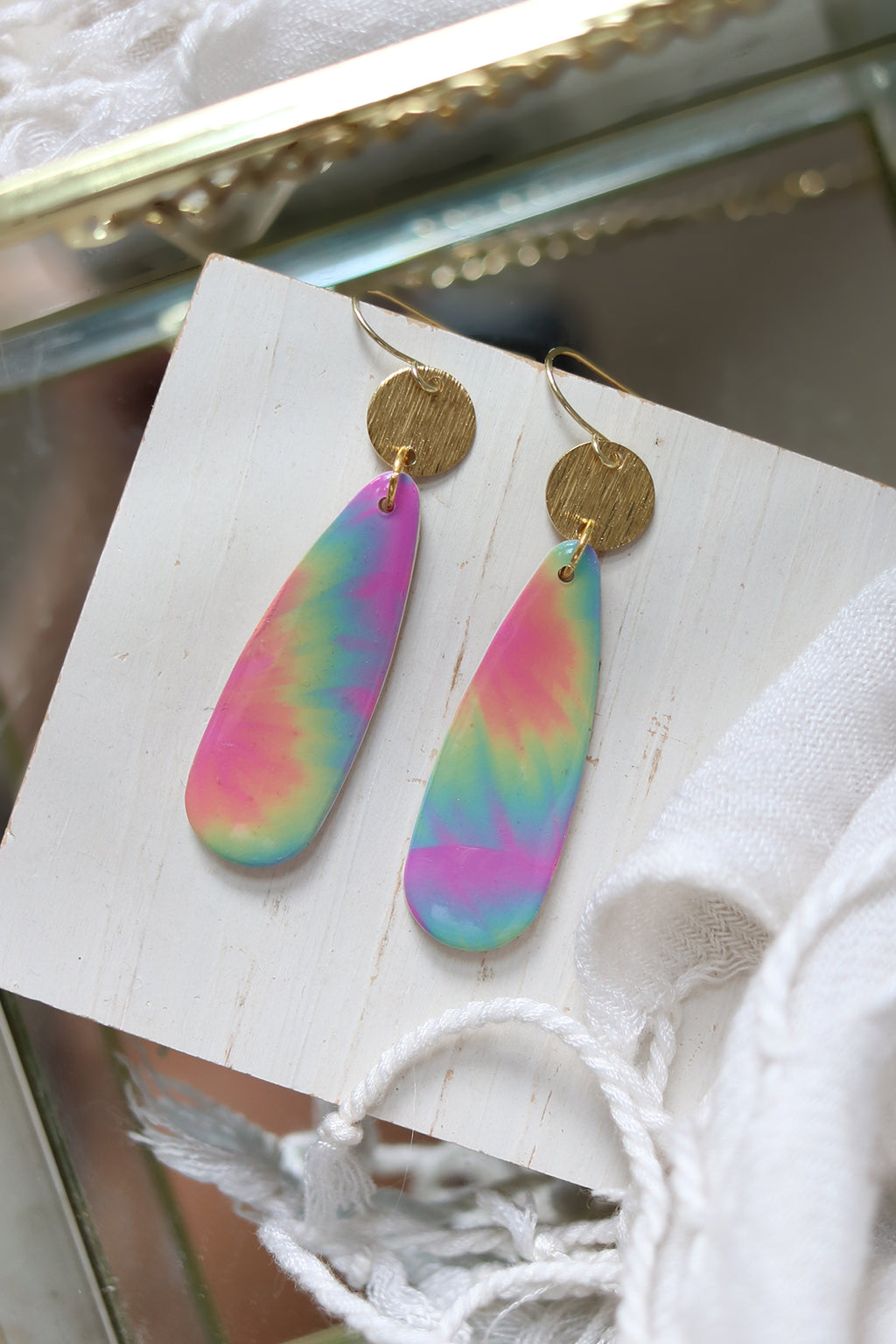 Tie Dye Rainbow Polymer Clay Earrings