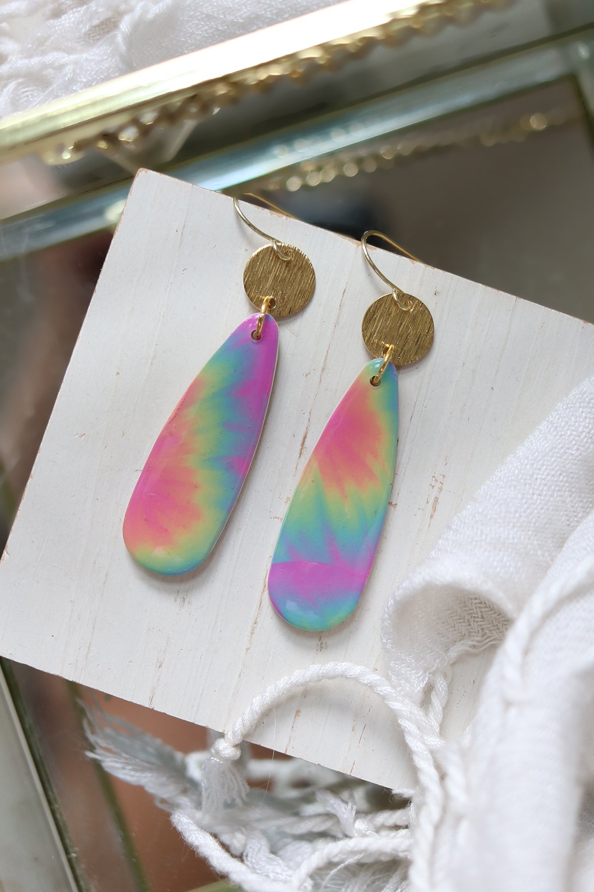 Tie Dye Rainbow Polymer Clay Earrings
