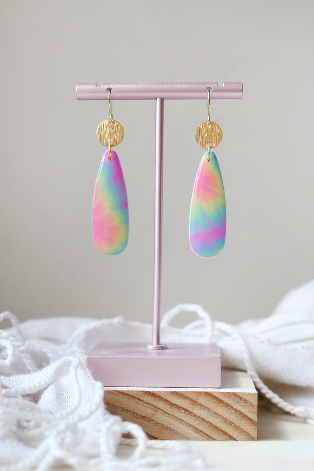 Tie Dye Rainbow Polymer Clay Earrings