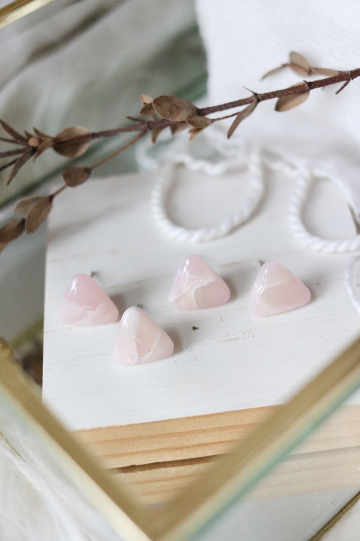 Trinity Studs in Rose Quartz