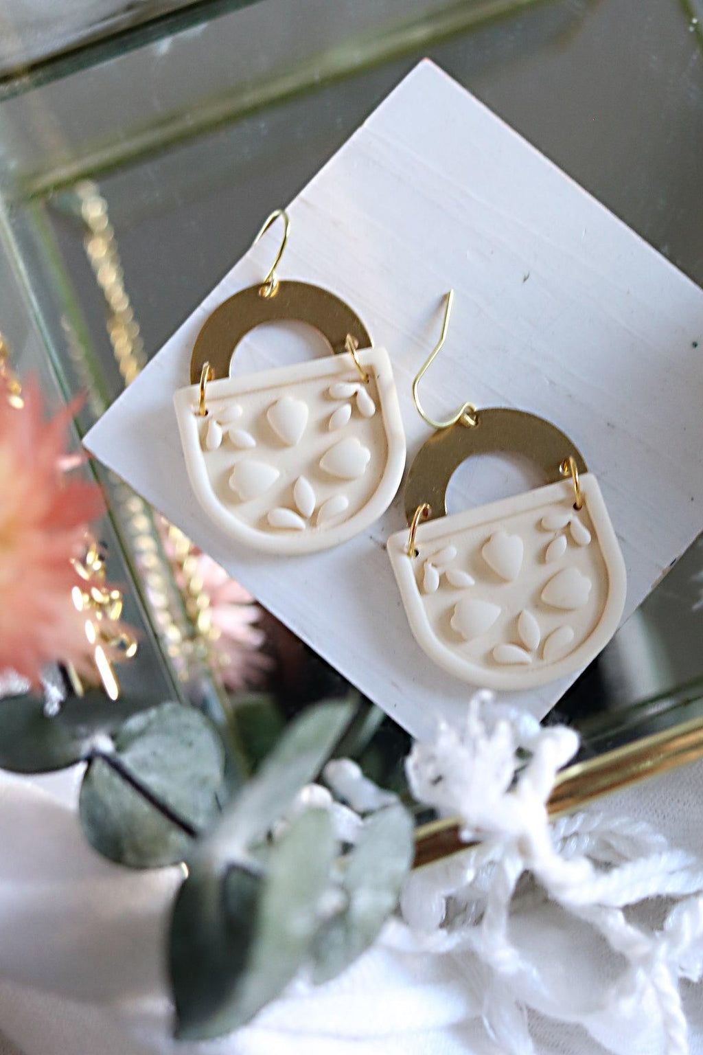 Fleur Polymer Clay and Brass Earrings | Choose Your Colour - Petal & Posy